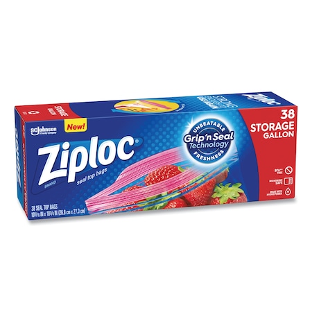 Ziploc Double Zipper Storage Bags, 1 gal, 1.75 mil, 10.56x10.75, Clear, PK342 PK 314470
